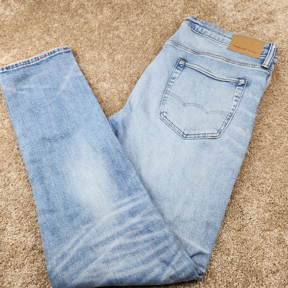 American Eagle Athletic Skinny Jeans Mens 36x34 Light Wash Blue Stretch Denim